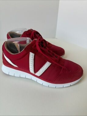 VIONIC Red Suede & Mesh Lace-Up Sneakers Size 7 Orthotic Comfort Walking Shoes